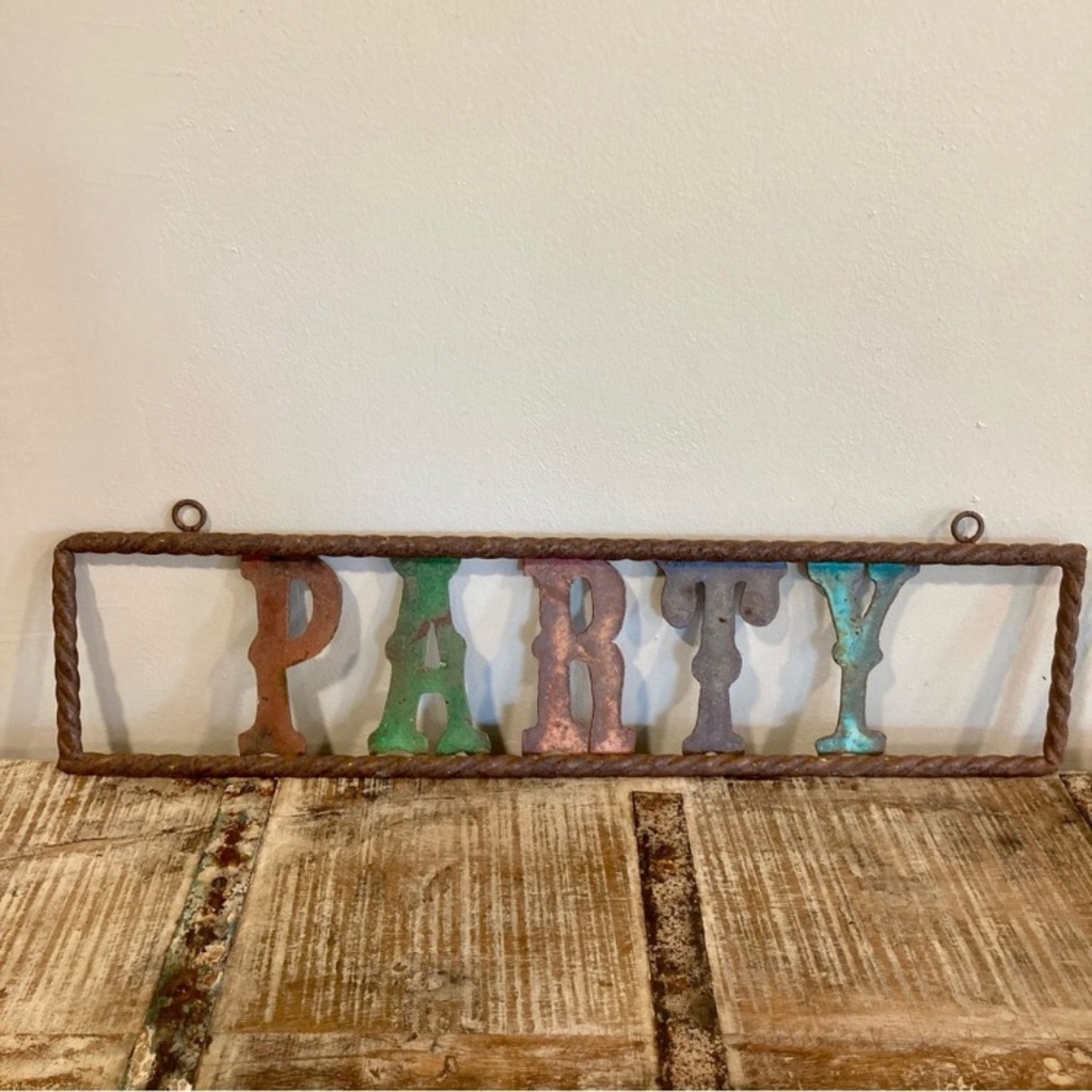 Party Barn Sign Rusty Metal Rebar Western Country Rustic Decor - Picture 3 of 16